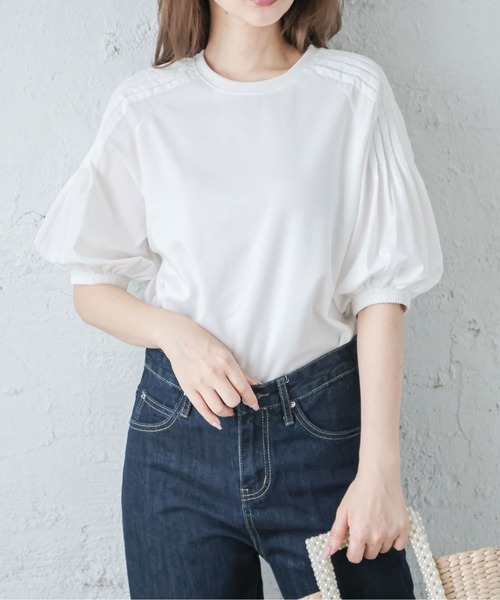 La-gemme（ラジェム）の「タックスリーブカットソー（Tシャツ/カットソー・レディース・ホワイト/ブラック/ブルーグリーン・フリー）」の2枚目の写真