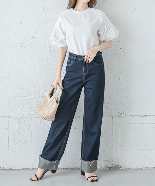 La-gemme（ラジェム）の「タックスリーブカットソー（Tシャツ/カットソー・レディース・ホワイト/ブラック/ブルーグリーン・フリー）」の6枚目の写真