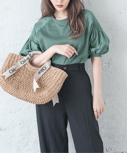 La-gemme（ラジェム）の「タックスリーブカットソー（Tシャツ/カットソー・レディース・ホワイト/ブラック/ブルーグリーン・フリー）」の7枚目の写真