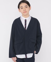 SHIPS KIDS:145～160cm /〈多機能〉ネイビー ノーラペル ジャケット
