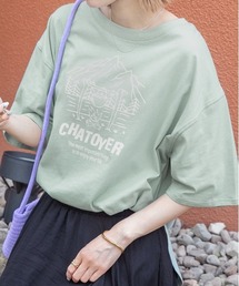 裾ラウンド・オーバーサイズ キャンプモチーフ ロゴTシャツ