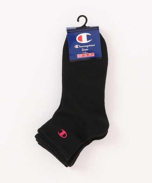 Champion(チャンピオン)の「【CHAMPION/チャンピオン】Wクォーターソックス 3P CWSCY203 靴下 3足組 ノンパイル ワンポイントロゴ刺繍(ソックス/靴下・レディース・ブラック/ベージュ/ホワイト/グレー/パープル/スミクロ/オフホワイト・SMALL)」の4枚目の写真