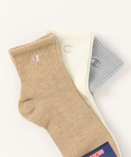 Champion(チャンピオン)の「【CHAMPION/チャンピオン】Wクォーターソックス 3P CWSCY203 靴下 3足組 ノンパイル ワンポイントロゴ刺繍(ソックス/靴下・レディース・ブラック/ベージュ/ホワイト/グレー/パープル/スミクロ/オフホワイト・SMALL)」の22枚目の写真