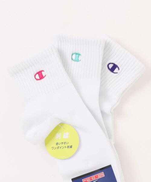 Champion(チャンピオン)の「【CHAMPION/チャンピオン】Wクォーターソックス 3P CWSCY203 靴下 3足組 ノンパイル ワンポイントロゴ刺繍(ソックス/靴下・レディース・ブラック/ベージュ/ホワイト/グレー/パープル/スミクロ/オフホワイト・SMALL)」の17枚目の写真