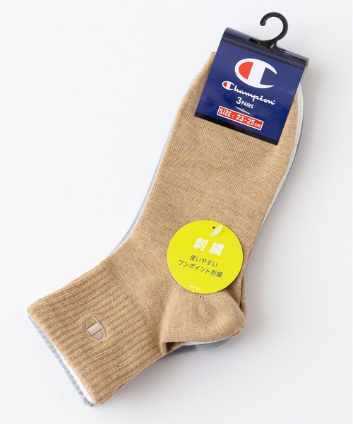 Champion(チャンピオン)の「【CHAMPION/チャンピオン】Wクォーターソックス 3P CWSCY203 靴下 3足組 ノンパイル ワンポイントロゴ刺繍(ソックス/靴下・レディース・ブラック/ベージュ/ホワイト/グレー/パープル/スミクロ/オフホワイト・SMALL)」の12枚目の写真