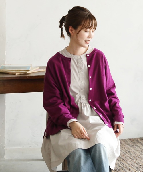 soulberry(ソウルベリー)の「どこにもない、ふつうのカーデ。ちょっと厚手にしてみました。(カーディガン/ボレロ・レディース・マスタード/スミクロ/レッド系/グレー/ダークオレンジ/ブルー/パープル・4L/L/LL/3L/M)」の4枚目の写真