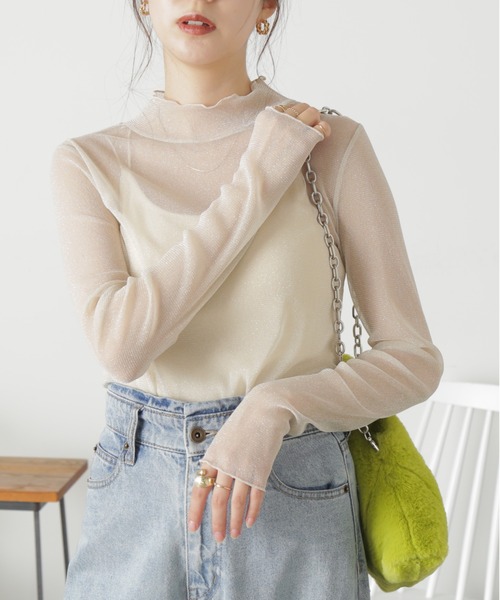 FREE'S MART(フリーズマート)の「ラメシアー長袖カットソー(Tシャツ/カットソー・レディース・オフホワイト/ブラック/グリーン・FREE)」の2枚目の写真