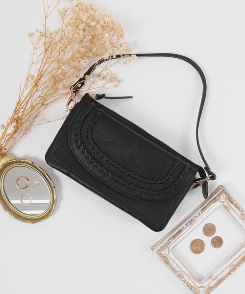 FUNALIVE（ファンアライブ）の「Pisoraro かがり　横型お財布ポシェット（ショルダーバッグ・レディース・ライトグレー/ブラック/ブラウン系その他/ダークグレー/ライトグリーン/レッド/ブルーグリーン・FREE）」の2枚目の写真