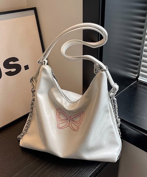 shopnikoniko（ショップニコニコ）の「バタフライ刺繍 2way トライアングルバッグ 蝶々 リュックサック（トートバッグ・レディース・ブラック/ホワイト/シルバー・フリー）」の10枚目の写真