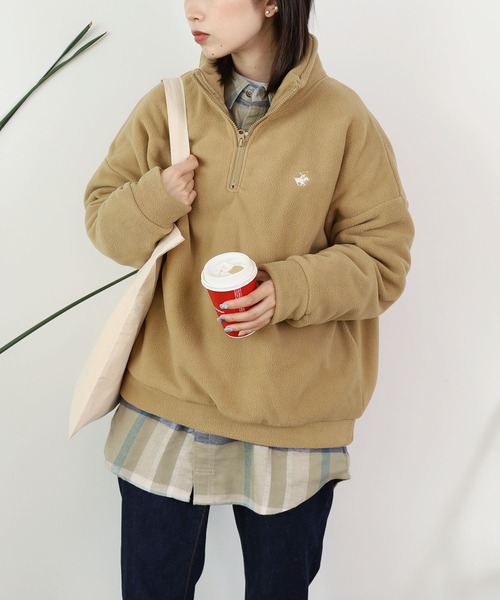 BEVERLY HILLS POLO CLUB(ビバリーヒルズポロクラブ)の「BEVERLY HILLS POLO CLUB/ビバリーヒルズポロクラブ ハーフZIP フリース(スウェット・メンズ・ネイビー/アイボリー/ブラック/ベージュ・L/M)」の13枚目の写真