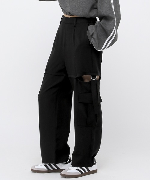 3.3 Field Trip （3.3フィールドトリップ）の「3.3 Field Trip／サイドシボリパンツ　2981257（その他パンツ・レディース・ブラック/カーキ・FREE）」の2枚目の写真