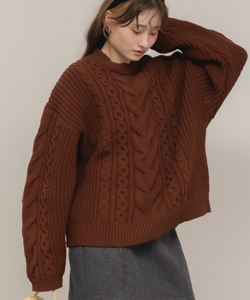 定番人気！HIT ITEM！】【新色追加】ケーブル編クルーネックニット