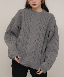 HEILIS | 《sayo select》ケーブル編クルーネックニット / ケーブル編み ケーブル ニット セーター オーバーサイズ　アイボリー グレー ブルー(ニット/セーター)