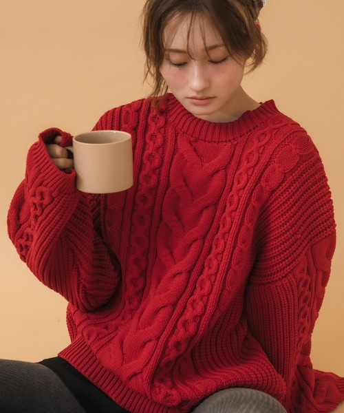 HEILIS（ヘイリス）の「【新色追加】ケーブル編クルーネックニット