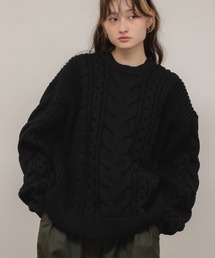 【定番人気!HIT ITEM!】【新色追加】ケーブル編クルーネックニット / クルーネック 長袖 無地 ガーリー ニット ノームコア トラッド カジュアル シンプル 韓国 秋服 冬服 オーバーサイズ アイボリー グレー ブラック レッド ブラウン 赤ニット トップス ケーブル編み クリスマス ビンテージ風 もちもちニット