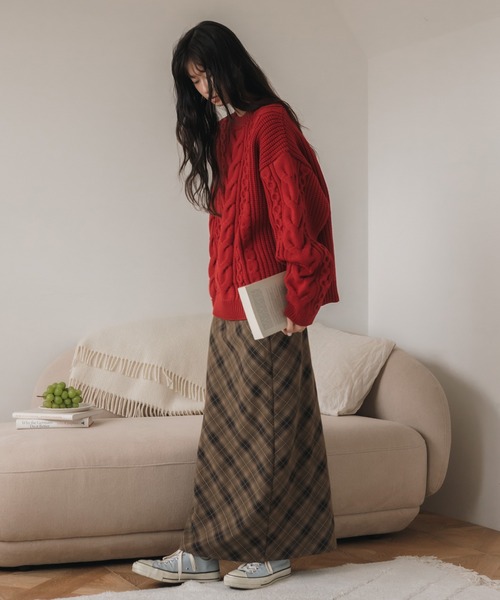 新色追加】ケーブル編クルーネックニット / クルーネック 長袖 無地