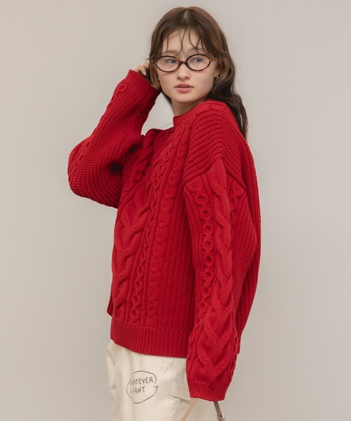 crewre 赤色 長袖ニットセーター TOMORROWLAND tricot ギザコットン クルーネックプルオーバーニット