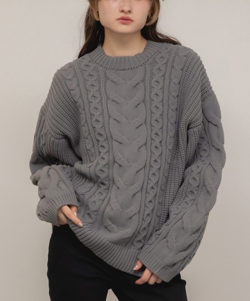 定番人気！HIT ITEM！】【新色追加】ケーブル編クルーネックニット