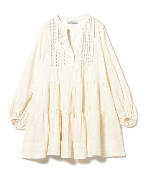デミルクスビームス Devotion TWINSリネン ステッチ ショートドレス Demi-Luxe BEAMS（デミルクス ビームス）の「Devotion TWINS / リネン