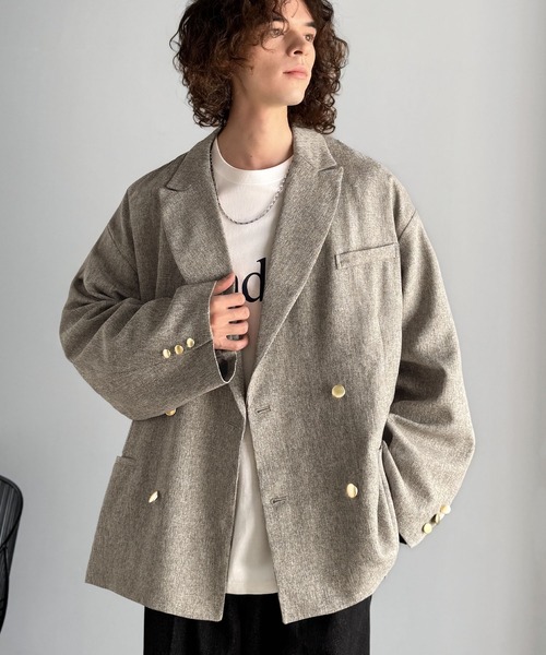 classicalelf（クラシカルエルフ）の「シーンレスに活躍。オーバーサイズダブルジャケット（テーラードジャケット・メンズ・チャコールグレー/ブラック/グレイッシュベージュ/ネイビー・LARGE/MEDIUM/X-LARGE）」の7枚目の写真