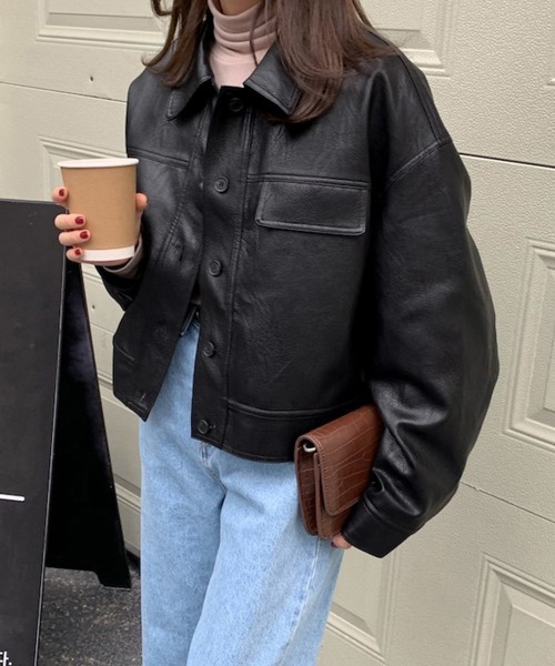 Miniministore(ミニミニストア)の「ライダースジャケット PUレザーブルゾン(ライダースジャケット・レディース・ブラウン/ブラック・フリー)」の1枚目の写真