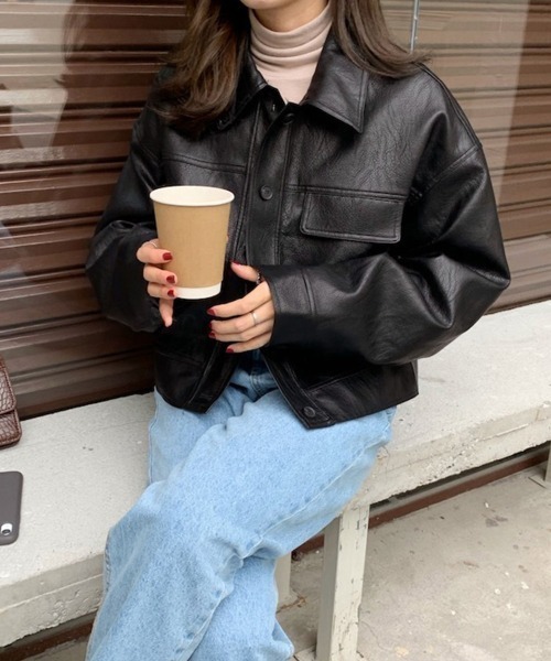 Miniministore(ミニミニストア)の「ライダースジャケット PUレザーブルゾン(ライダースジャケット・レディース・ブラウン/ブラック・フリー)」の4枚目の写真