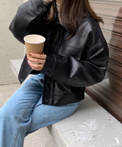 Miniministore(ミニミニストア)の「ライダースジャケット PUレザーブルゾン(ライダースジャケット・レディース・ブラウン/ブラック・フリー)」の5枚目の写真