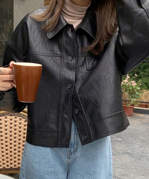 Miniministore(ミニミニストア)の「ライダースジャケット PUレザーブルゾン(ライダースジャケット・レディース・ブラウン/ブラック・フリー)」の6枚目の写真