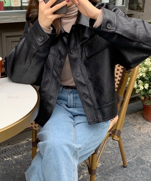 Miniministore(ミニミニストア)の「ライダースジャケット PUレザーブルゾン(ライダースジャケット・レディース・ブラウン/ブラック・フリー)」の7枚目の写真