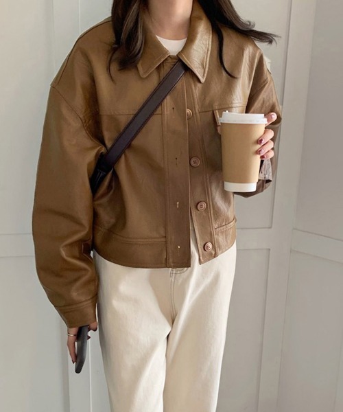 Miniministore(ミニミニストア)の「ライダースジャケット PUレザーブルゾン(ライダースジャケット・レディース・ブラウン/ブラック・フリー)」の8枚目の写真