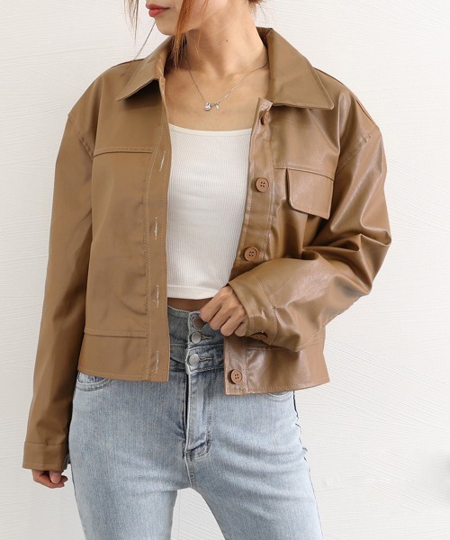 Miniministore(ミニミニストア)の「ライダースジャケット PUレザーブルゾン(ライダースジャケット・レディース・ブラウン/ブラック・フリー)」の11枚目の写真