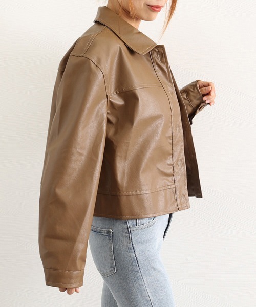 Miniministore(ミニミニストア)の「ライダースジャケット PUレザーブルゾン(ライダースジャケット・レディース・ブラウン/ブラック・フリー)」の12枚目の写真