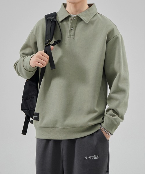 NO NEED（ノーニード）の「ポロスウェットタグ付きプルオーバー（スウェット・メンズ・グレー/ダークグリーン/ブラック/ベージュ/グリーン系その他・ﾌﾘ-）」の5枚目の写真