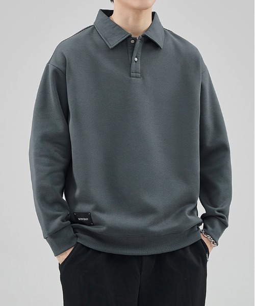 NO NEED（ノーニード）の「ポロスウェットタグ付きプルオーバー（スウェット・メンズ・グレー/ダークグリーン/ブラック/ベージュ/グリーン系その他・ﾌﾘ-）」の3枚目の写真