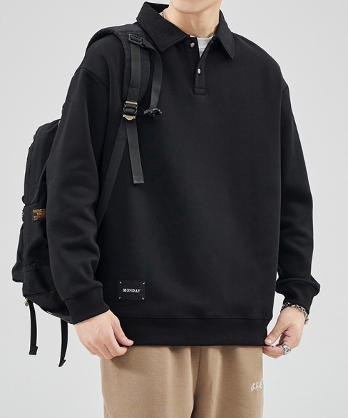 NO NEED（ノーニード）の「ポロスウェットタグ付きプルオーバー（スウェット・メンズ・グレー/ダークグリーン/ブラック/ベージュ/グリーン系その他・ﾌﾘ-）」の6枚目の写真