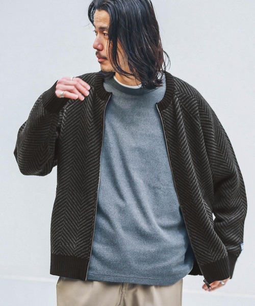 URBAN RESEARCH Sonny Label（アーバンリサーチサニーレーベル）の「『別注』BAEXFATE×Sonny Label　ヘリンボンジップアップニットカーディガン（カーディガン/ボレロ・メンズ・ブラック/ネイビー/ナチュラル・MEDIUM/LARGE）」の7枚目の写真