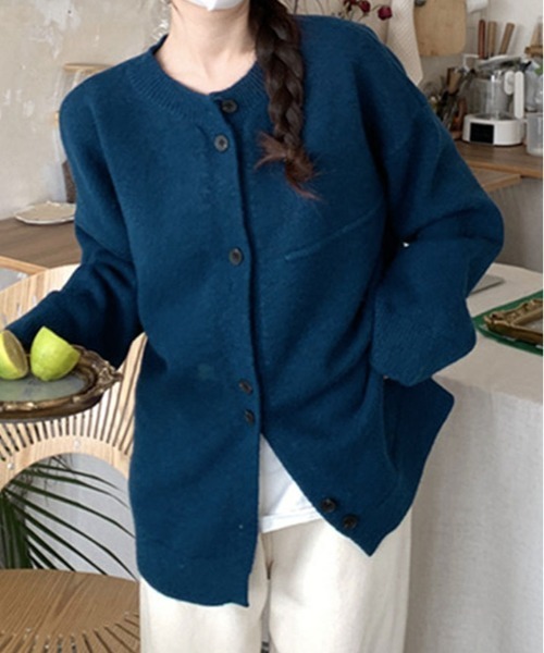 kirakiraShop(キラキラショップ)の「ビッグ シルエット ボタン カーディガン(ニット/セーター・レディース・ネイビー/グレー/マスタード・FREE)」の1枚目の写真