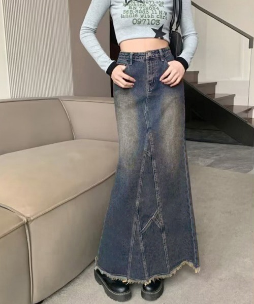 Miniministore（ミニミニストア）の「デニムロングスカート バックスリット韓国（デニムスカート・レディース・インディゴブルー・M/S/L）」の9枚目の写真