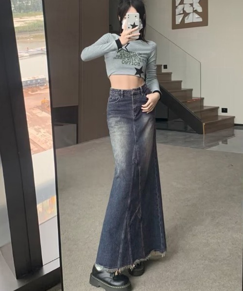 Miniministore（ミニミニストア）の「デニムロングスカート バックスリット韓国（デニムスカート・レディース・インディゴブルー・M/S/L）」の12枚目の写真