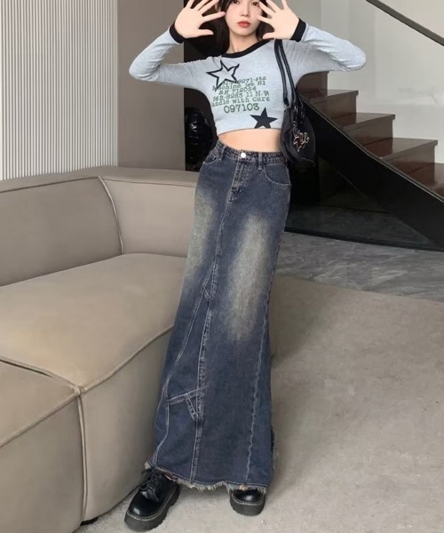 Miniministore（ミニミニストア）の「デニムロングスカート バックスリット韓国（デニムスカート・レディース・インディゴブルー・M/S/L）」の13枚目の写真