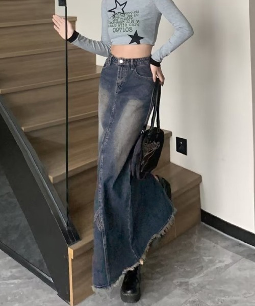 Miniministore（ミニミニストア）の「デニムロングスカート バックスリット韓国（デニムスカート・レディース・インディゴブルー・M/S/L）」の16枚目の写真