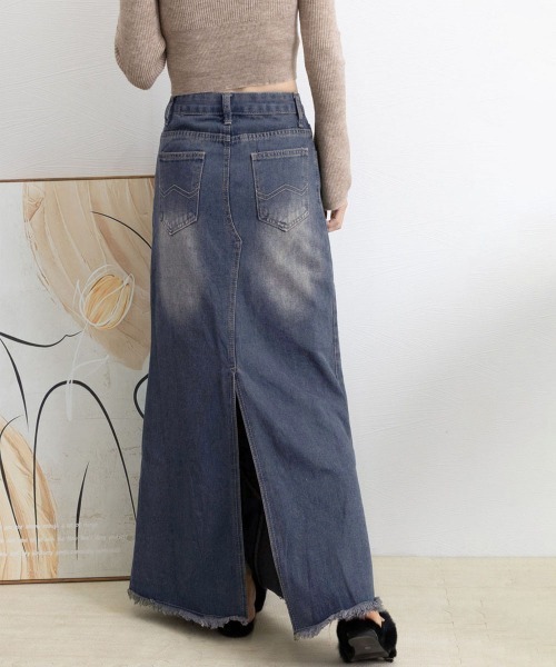 Miniministore（ミニミニストア）の「デニムロングスカート バックスリット韓国（デニムスカート・レディース・インディゴブルー・M/S/L）」の2枚目の写真