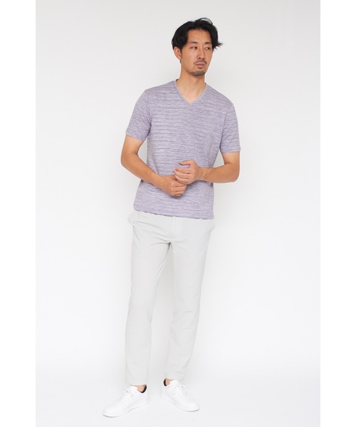 HIGH STREET（ハイストリート）の「HIGH STREET∴ABSかすれ千鳥JQ半袖Vネックカットソー（Tシャツ/カットソー・メンズ・アイボリー/ネイビー/パープル系その他・LL/L/M）」の12枚目の写真