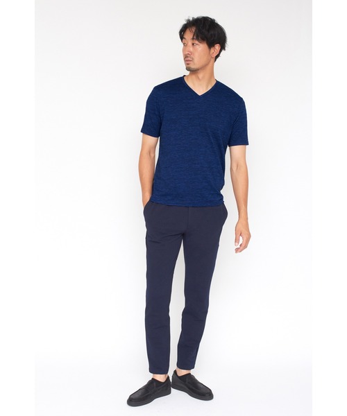 HIGH STREET（ハイストリート）の「HIGH STREET∴ABSかすれ千鳥JQ半袖Vネックカットソー（Tシャツ/カットソー・メンズ・アイボリー/ネイビー/パープル系その他・LL/L/M）」の14枚目の写真