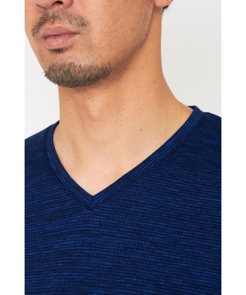 HIGH STREET（ハイストリート）の「HIGH STREET∴ABSかすれ千鳥JQ半袖Vネックカットソー（Tシャツ/カットソー・メンズ・アイボリー/ネイビー/パープル系その他・LL/L/M）」の17枚目の写真