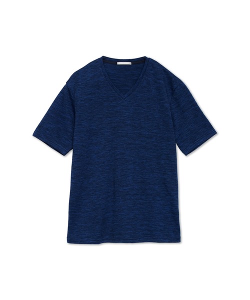 HIGH STREET（ハイストリート）の「HIGH STREET∴ABSかすれ千鳥JQ半袖Vネックカットソー（Tシャツ/カットソー・メンズ・アイボリー/ネイビー/パープル系その他・LL/L/M）」の18枚目の写真