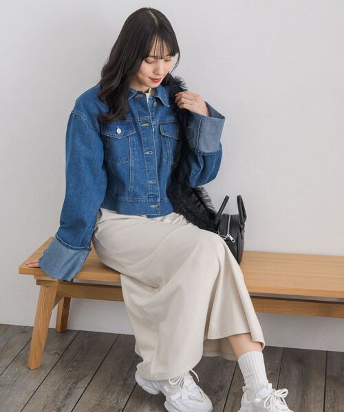 RETRO GIRL（レトロガール）の「袖ロールアップデニムJK（デニムジャケット・レディース・ブルー系その他5/ブラック/ブルー・FREE）」の4枚目の写真