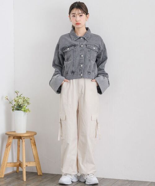 RETRO GIRL（レトロガール）の「袖ロールアップデニムJK（デニムジャケット・レディース・ブルー系その他5/ブラック/ブルー・FREE）」の6枚目の写真