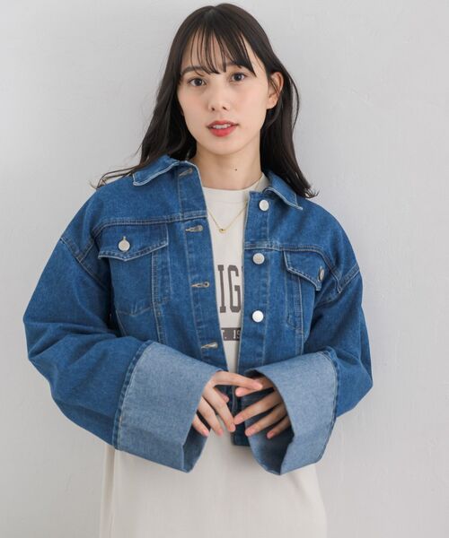 RETRO GIRL（レトロガール）の「袖ロールアップデニムJK（デニムジャケット・レディース・ブルー系その他5/ブラック/ブルー・FREE）」の18枚目の写真