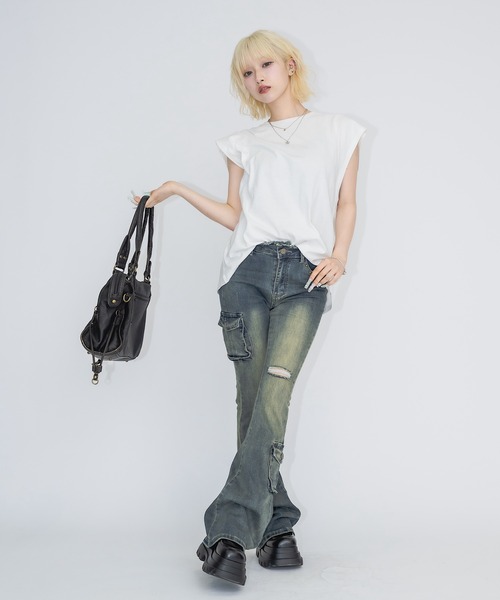 17HR(セブンティーンアワーズ)の「【ユニセックス】ロゴ刺繍ノースリーブTシャツ(Tシャツ/カットソー・レディース・ホワイト/チャコールグレー・FREE)」の22枚目の写真